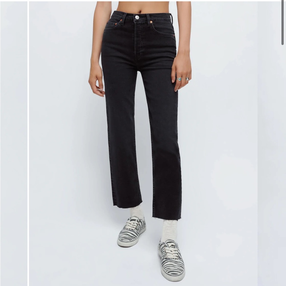 Re/Done NWT 70s Stovepipe Stretch High Rise Jeans Washed Noir size 27 💫